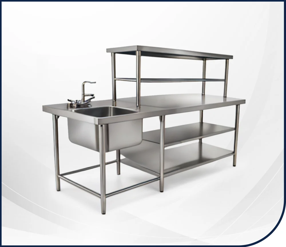 Prep Table with Sink, Partial Mid, Bottom, and Over Shelves